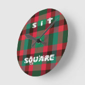 Horloge Ronde Conception de plaid couleur rouge et vert tartan (Angle)
