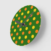 Horloge Ronde Conception de points orange jaune vert (Angle)