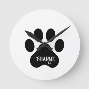 Horloge Ronde Conception de silhouette de nom de patte de chien