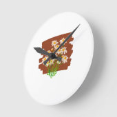 Horloge Ronde Conception florale rustique sur fond marron (Angle)