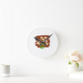 Horloge Ronde Conception florale rustique sur fond marron (Maison)