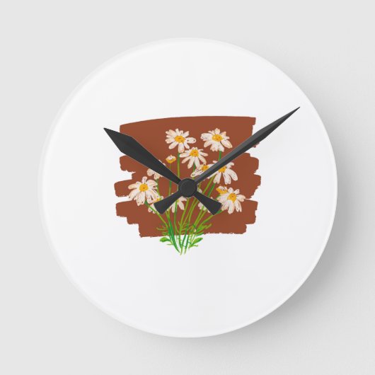 Horloge Ronde Conception florale rustique sur fond marron (Recto)