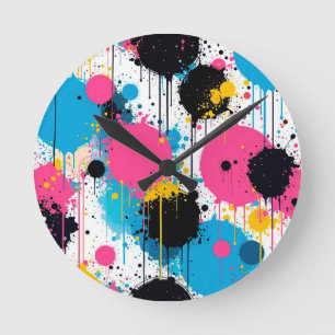 Horloge Ronde Conception moderne de motif coloré éclaboussé abst