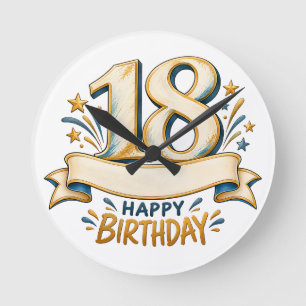Horloge Ronde Conception or personnalisé d'anniversaire 18 ans o