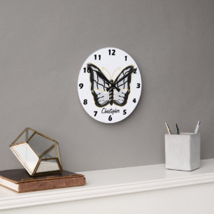 Horloge Ronde Conception Papillon Blanc Personnalisé