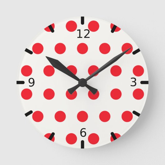 Horloge Ronde Conception rétro de point Polka rouge (Recto)