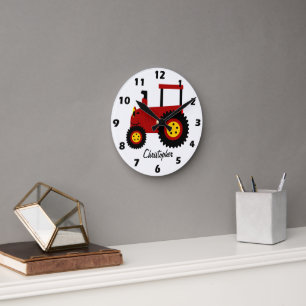 Horloge Ronde Conception Tracteur Rouge Personnalisé