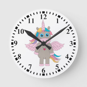 Horloge Ronde Conception Unicorne Arc-en-ciel mignon