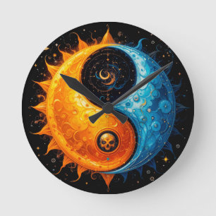 Horloge Ronde Conception Yin Yang représentant le soleil et la l