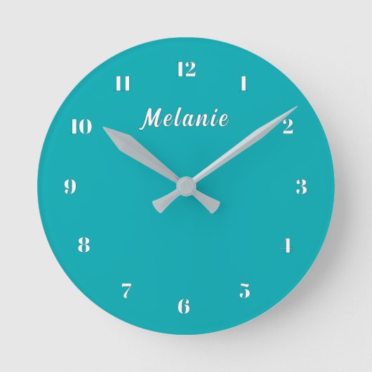 Horloge Ronde Concevez votre propre Turquoise Blue Custom Name W (Recto)