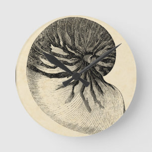 Horloge Ronde Conque noire et blanche vintage Shell