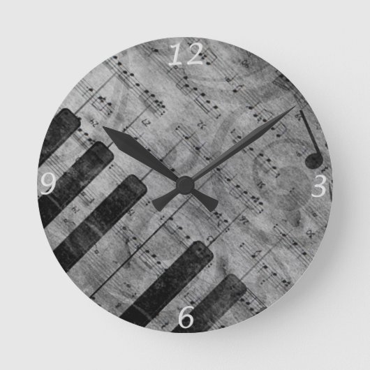 Horloge Ronde Cool antique grunge, effet piano notes musicales (Recto)