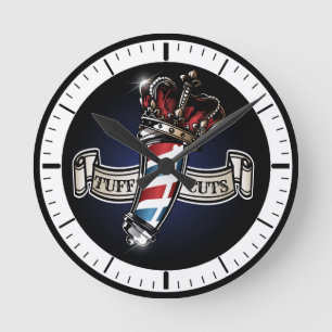 Horloge Ronde Cool Barber Pole et Crown Logo Personnaliser 2