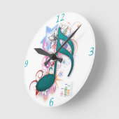 Horloge Ronde Cool bleu grunge note musique étoiles fleurs tourb (Angle)