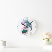 Horloge Ronde Cool bleu grunge note musique étoiles fleurs tourb (Maison)