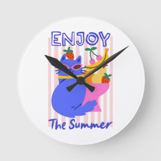 Horloge Ronde Cool Cat Enjoying the Summer