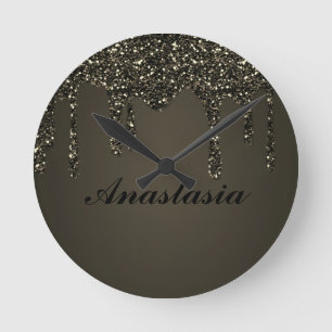 Horloge Ronde Cool, Extraordinaire, Black Sparkly, avec votre no