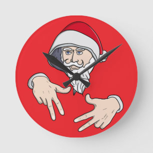 Horloge Ronde Cool Gangsta Hip hop Rap de la main Père Noël