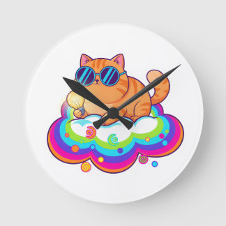 Horloge Ronde Cool Ginger Cat with Sunglasses Retro Vibe Round C