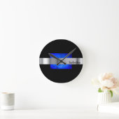 Horloge Ronde Cool noir, argent avec design bleu 24h/24 (Maison)