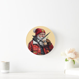 Horloge Ronde Cool Père Noël Boire du café glacé Art de Noël