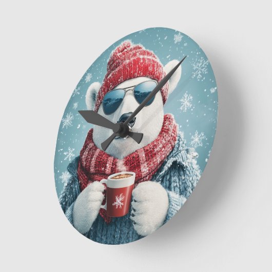 Horloge Ronde Cool Polar Bear Wall Clock with Hot Cocoa (Angle)