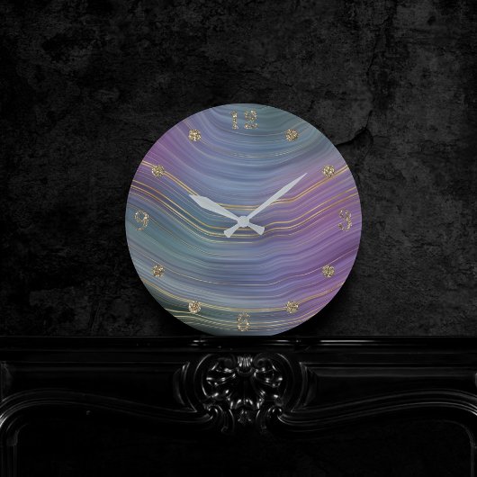Horloge Ronde Cool Strata | Belle Agate bleu violet et or
