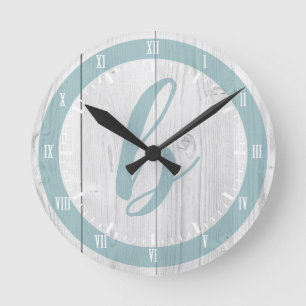 Horloge Ronde Copie et monogramme en bois blancs côtiers de ble