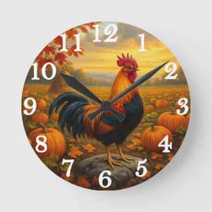 Horloge Ronde Coq coloré lors de la récolte d'automne
