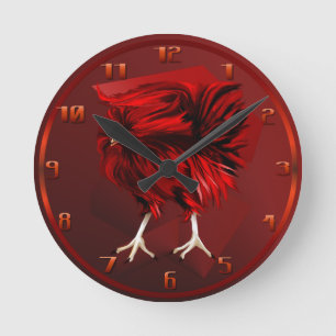 Horloge Ronde Coq rouge chaud Wallclock