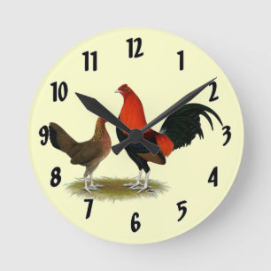 Horloge Ronde Coqs de combat Old English nains : paire BB rouge