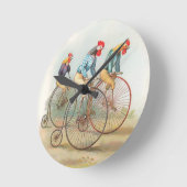 Horloge Ronde Coqs vintages à vélo (Angle)