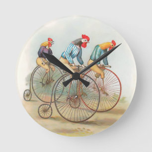 Horloge Ronde Coqs vintages sur des vélos