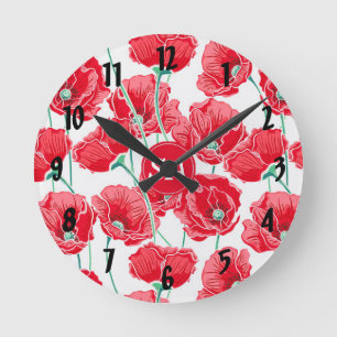 Horloge Ronde Coquelicots rouges Essentiels de dortoir pour la r