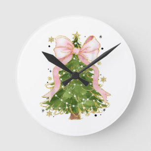 Horloge Ronde Coquette Bow Christmas Tree Vacances Fille tenue W