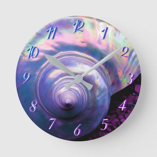 Horloge Ronde Coquillage tropical opal mère perle look violet (Recto)