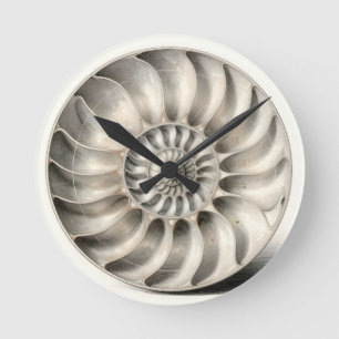 Horloge Ronde Coquille de nautile métallique Spirale Géométrique