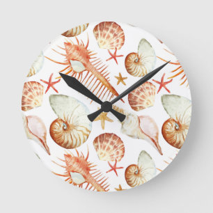 Horloge Ronde Corail Avec Coquillages Et Crabes Motif