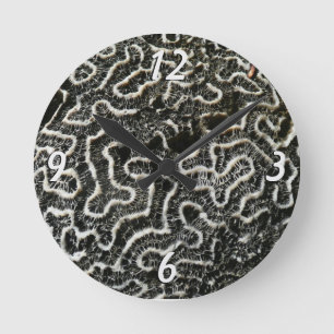 Horloge Ronde Corail noir et blanc II Abstrait Nature Photo
