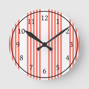 Horloge Ronde Corail vivant et blanc cinq bandes motif