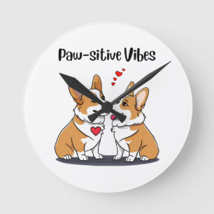 Horloge Ronde Corgis Vibes en Amour