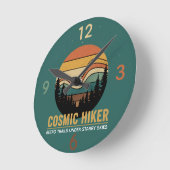 Horloge Ronde Cosmic Hiker Retro 70s Sunset Space Forest Stars (Angle)
