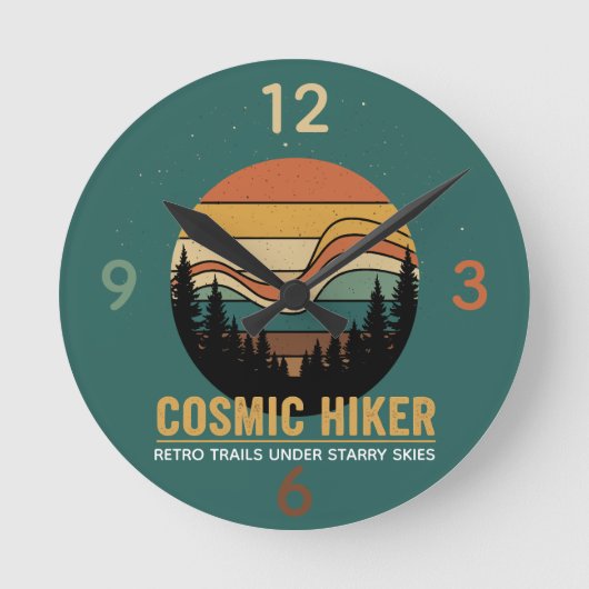 Horloge Ronde Cosmic Hiker Retro 70s Sunset Space Forest Stars (Recto)
