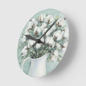 Horloge Ronde Cotton Flowers Farmhouse Rustic Wall Clock (Angle)