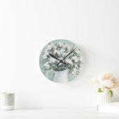 Horloge Ronde Cotton Flowers Farmhouse Rustic Wall Clock (Maison)