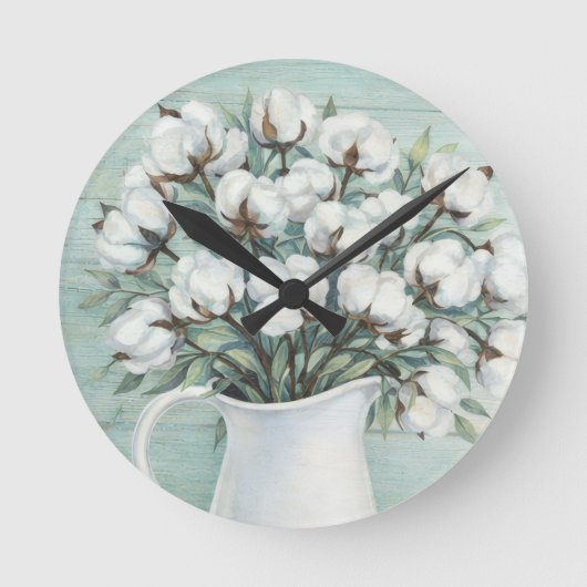 Horloge Ronde Cotton Flowers Farmhouse Rustic Wall Clock (Recto)