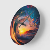 Horloge Ronde Coucher de soleil de la vague d'océan (Angle)