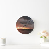 Horloge Ronde Coucher de soleil et bateaux sur l'eau (Maison)