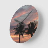 Horloge Ronde Coucher de soleil et palmiers (Angle)