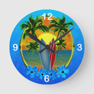 Horloge Ronde Coucher De Soleil Et Planches De Surf